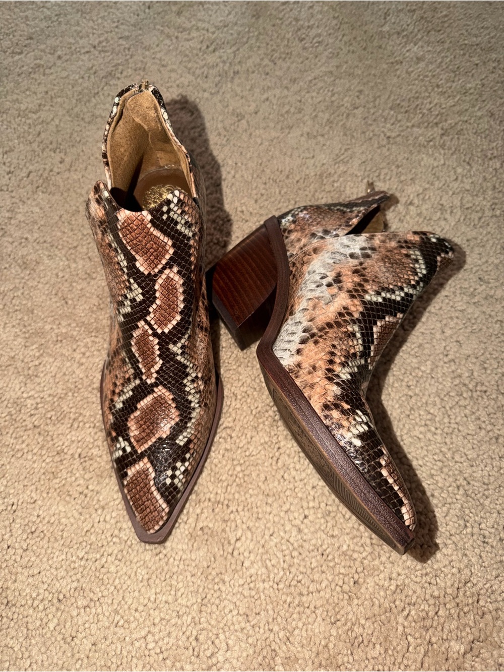 Vince Camuto Snake-Print Pointed Toe Ankle Boots